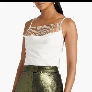 NICHOLAS Kore Top Crystal Embellished Cowl Neck Cami Tank Cropped Ivory 2